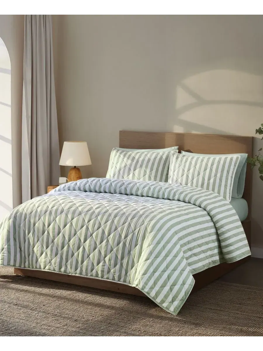 Комплект покрывало и наволочка Levi Stripe, 2 предмета, Twin/Twin XL Brooklyn Loom — изображение 3 из 6, белый зеленый