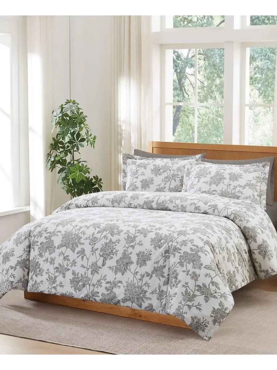 Комплект пододеяльников с флористическим принтом Mila Floral Brooklyn Loom — изображение 2 из 5, белый серый
