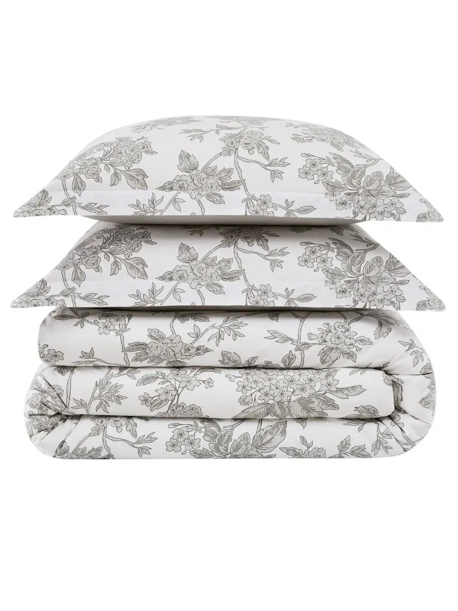 Комплект пододеяльников с флористическим принтом Mila Floral Brooklyn Loom — изображение 4 из 5, белый серый