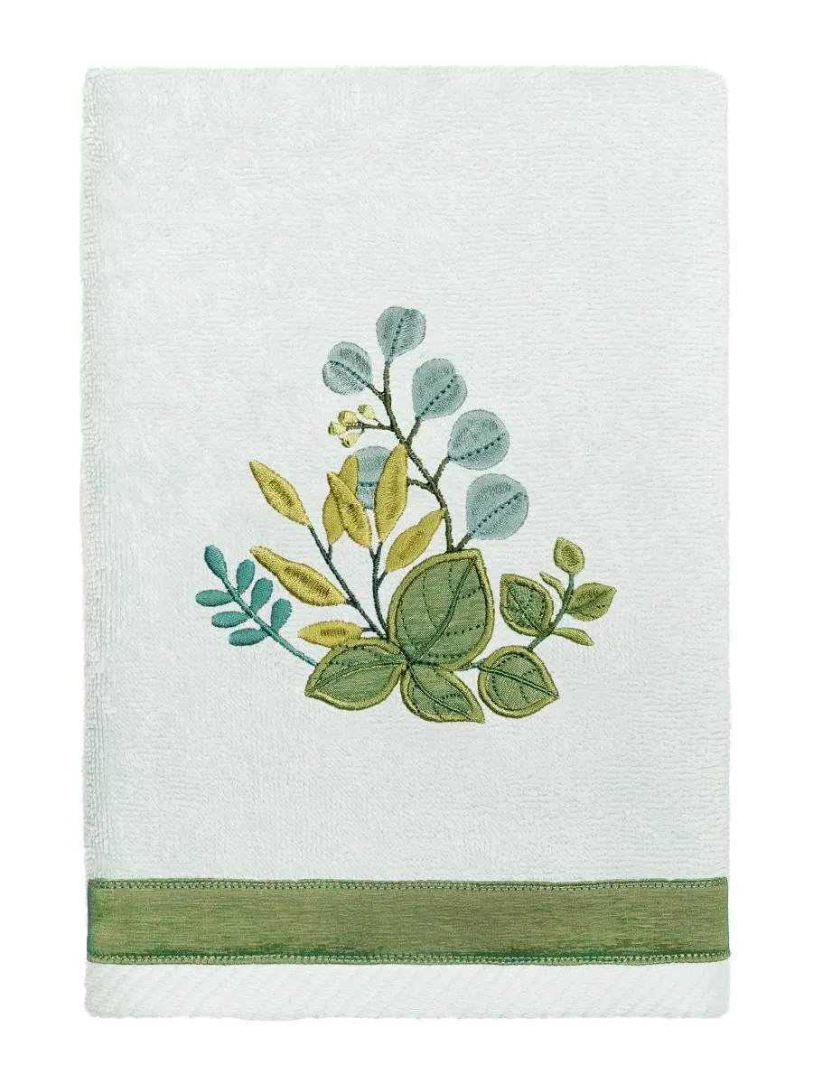 Набор из 3 банных полотенец из турецкого хлопка с вышивкой Botanica Linum Home — изображение 3 из 6, голубой