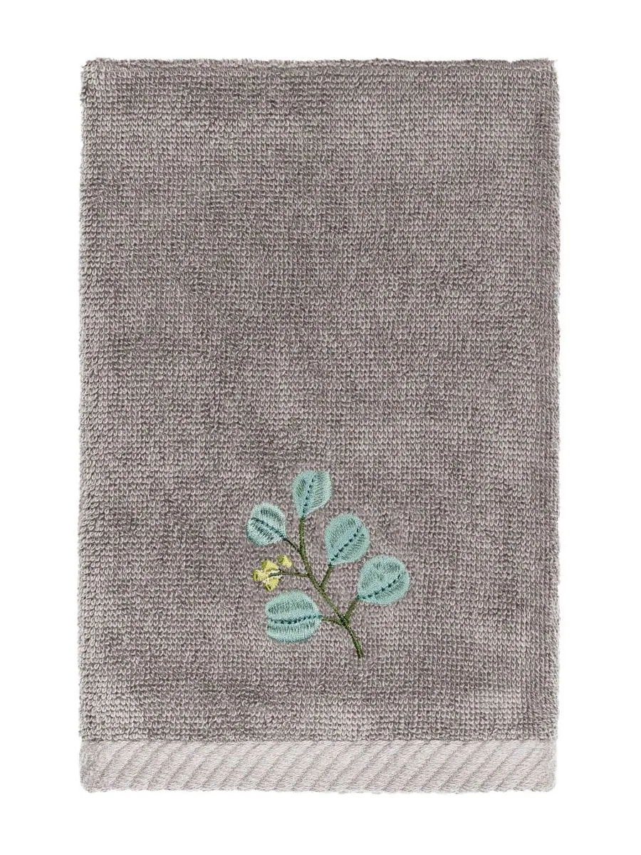 Набор из 3 банных полотенец из турецкого хлопка с вышивкой Botanica Linum Home — изображение 4 из 5, темно-серый
