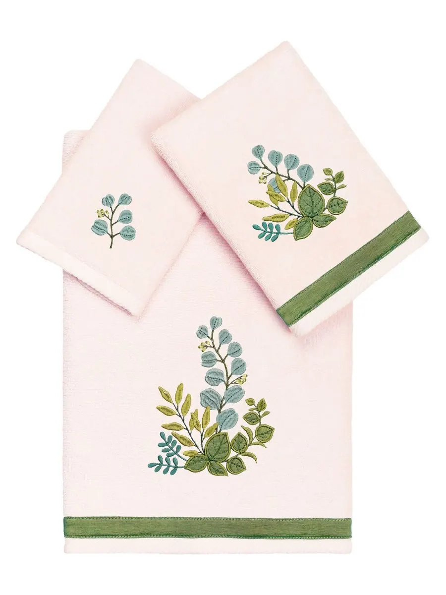 Набор из 3 банных полотенец из турецкого хлопка с вышивкой Botanica Linum Home, Blush, 3 Piece Bath — изображение 1 из 6