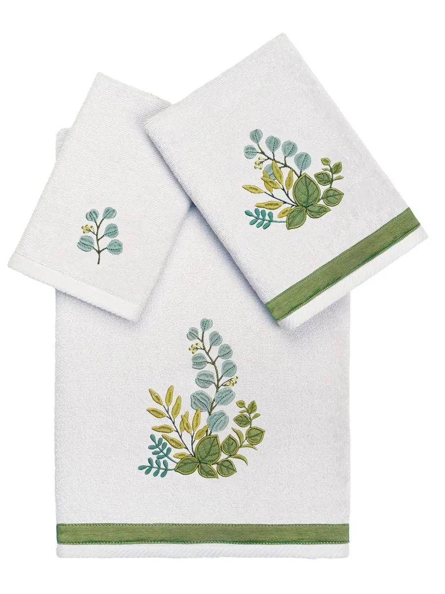 Набор из 3 банных полотенец из турецкого хлопка с вышивкой Botanica Linum Home — изображение 1 из 5, серебряный