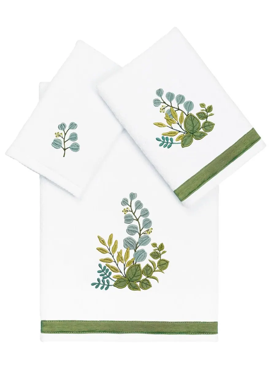 Набор из 3 банных полотенец из турецкого хлопка с вышивкой Botanica Linum Home — изображение 1 из 6, белый
