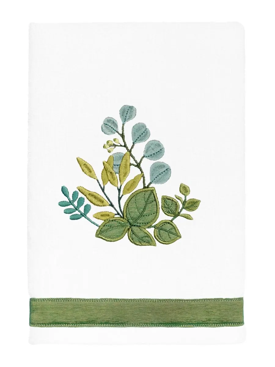 Набор из 3 банных полотенец из турецкого хлопка с вышивкой Botanica Linum Home — изображение 3 из 6, белый