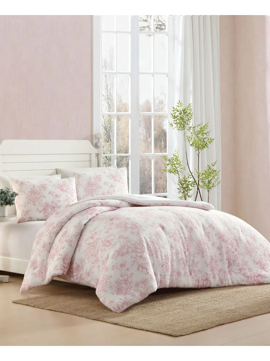 Комплект постельного белья delphine poly waffle, 3 предмета, размер king. Laura Ashley — изображение 2 из 7, розовый