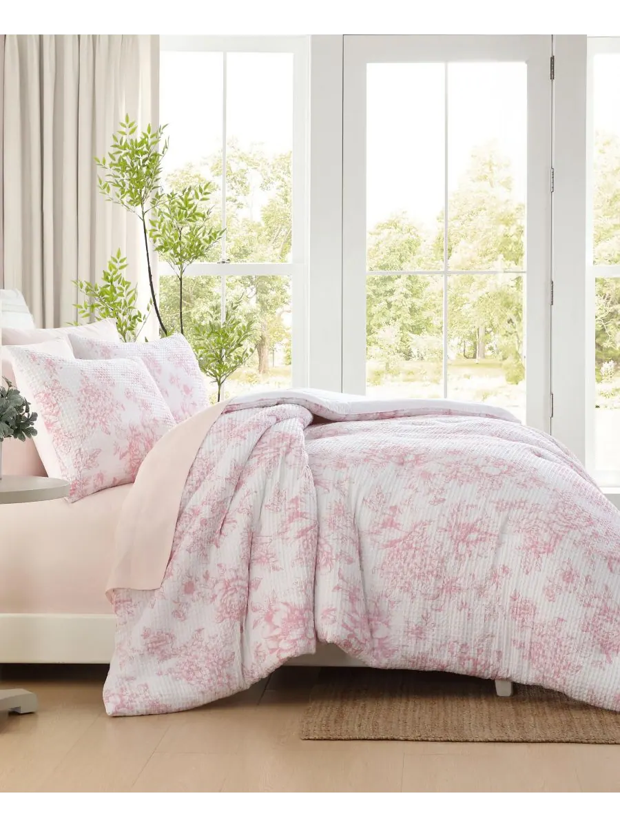 Комплект постельного белья delphine poly waffle, 3 предмета, размер king. Laura Ashley — изображение 4 из 7, розовый