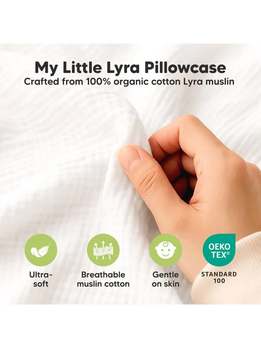 Комплект из 2 наволочек Lyra Muslin для детских подушек, размер 13x18 см, из органического — изображение 4 из 9, белый