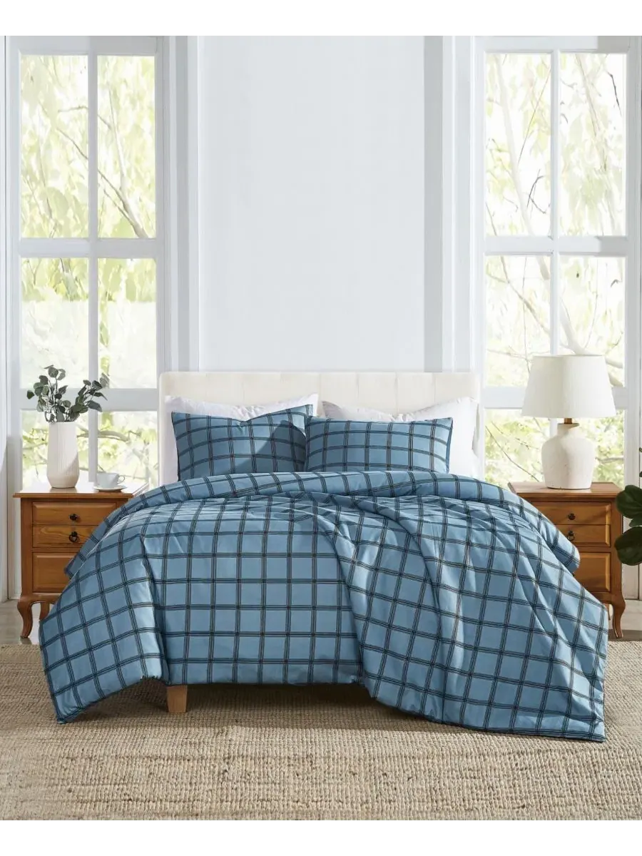 Комплект пододеяльника Luka Grid Plaid 3-Piece Duvet Cover Set, King Cannon — изображение 1 из 5, синий
