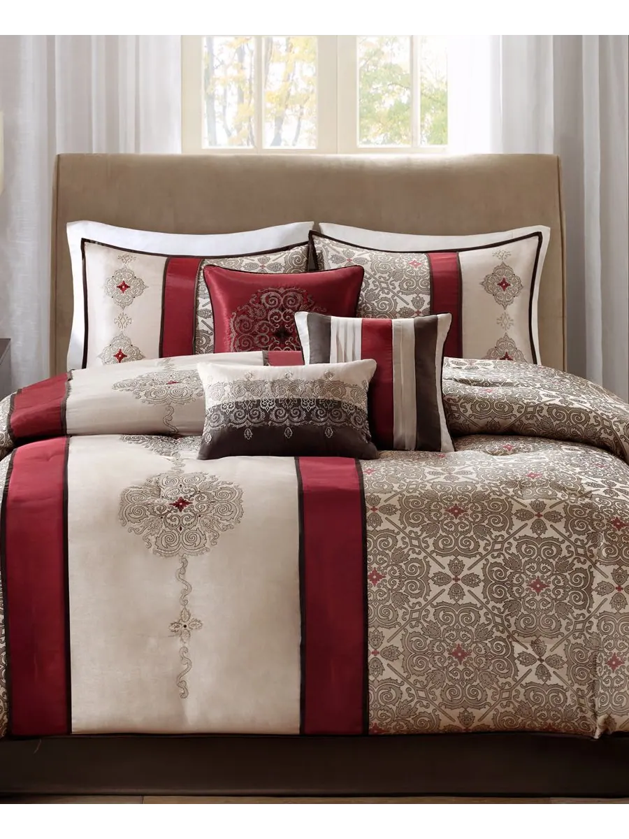 Комплект постельного белья Donovan Jacquard Medallion из 7 предметов, размер California King — изображение 1 из 6, красный