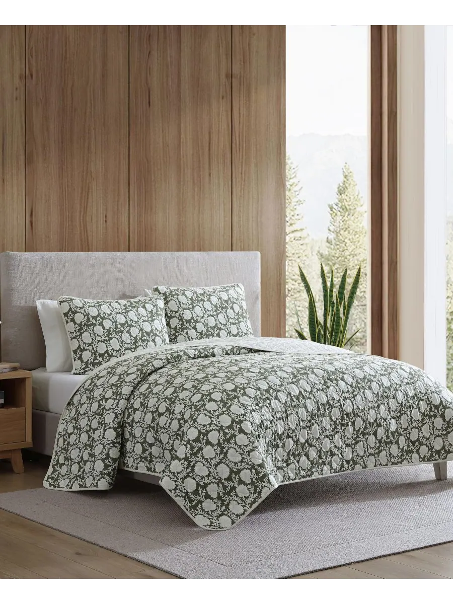 Комплект постельного белья Garden Bloom из хлопка, двусторонний, 3 предмета, размер Full/Queen — изображение 2 из 8, зеленый