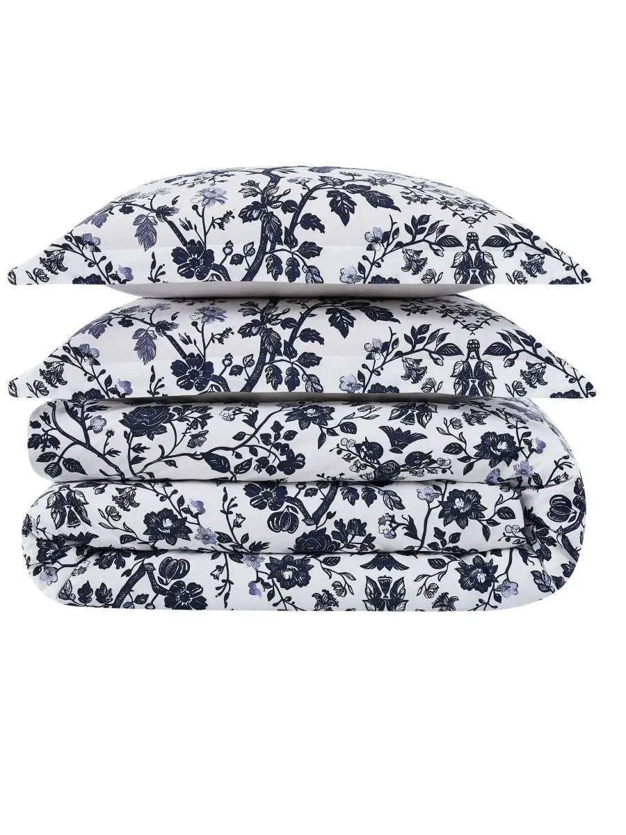 Комплект пододеяльника Ava Floral из 3 предметов, Full/Queen Brooklyn Loom — изображение 4 из 5, белый синий