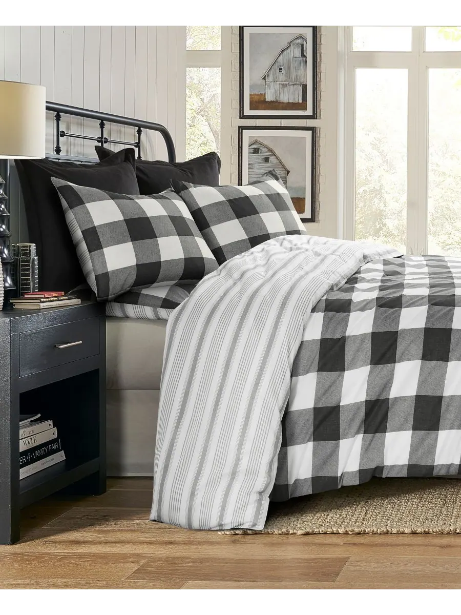 Комплект постельного белья Home Camden Buffalo Check из 3 предметов, размер Full/Queen Levtex — изображение 2 из 3, черный