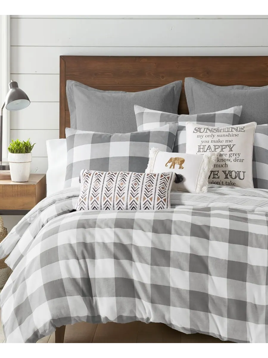 Комплект постельного белья Home Camden Buffalo Check из 3 предметов, размер Full/Queen Levtex — изображение 1 из 3, серый