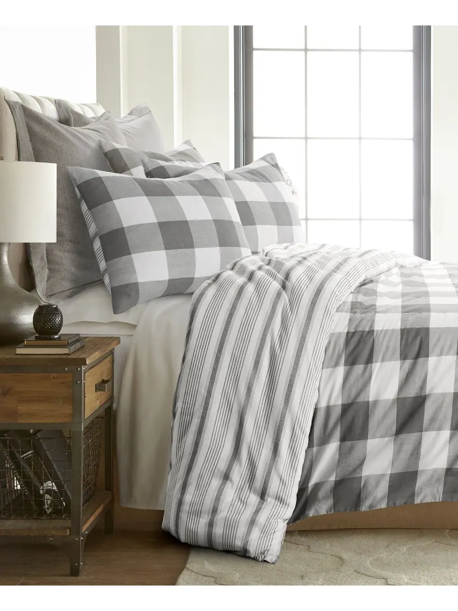 Комплект постельного белья Home Camden Buffalo Check из 3 предметов, размер Full/Queen Levtex — изображение 2 из 3, серый