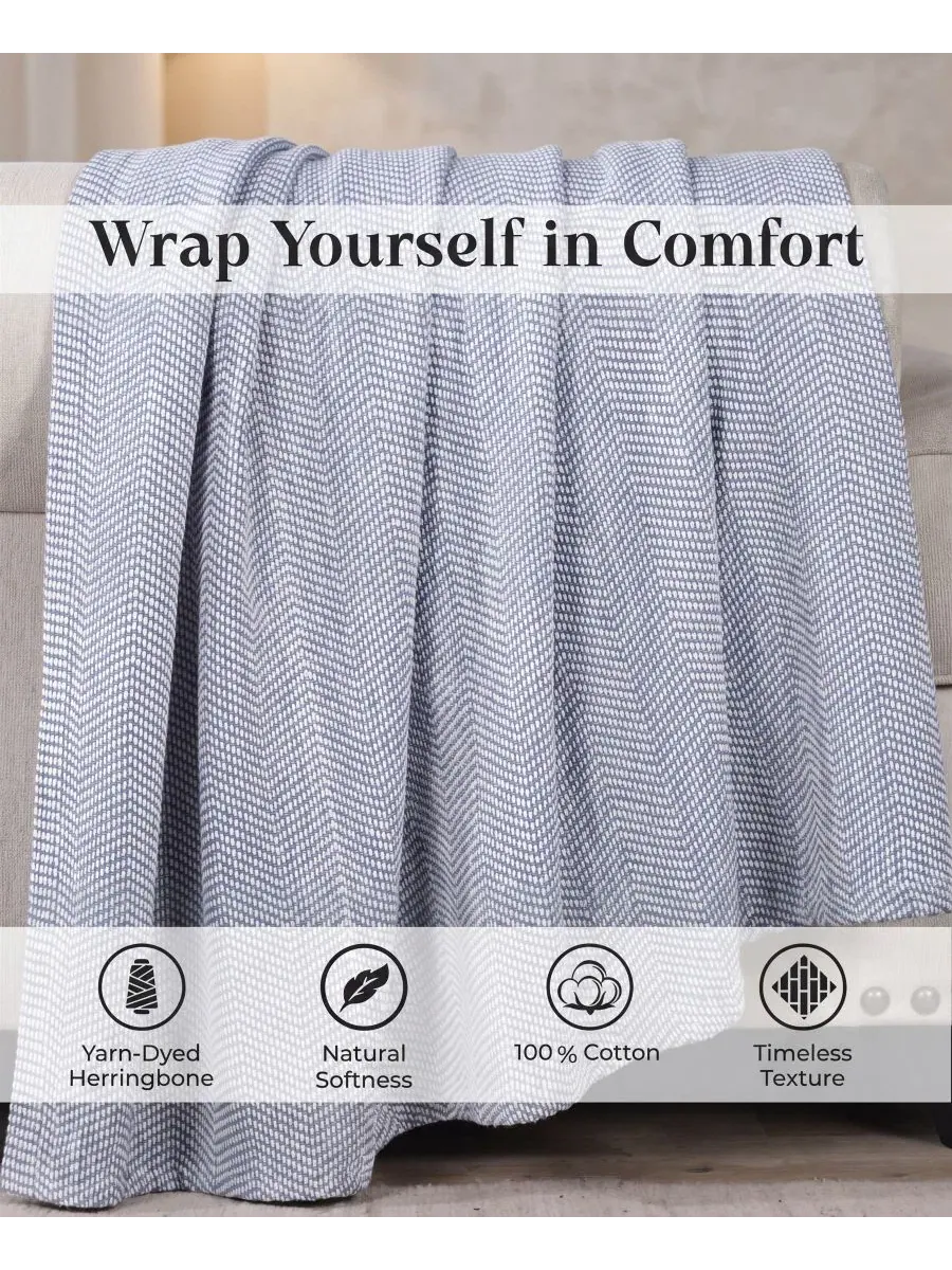 Плед из хлопка Chevron All Season Comfort Blanket Superior — изображение 4 из 8, синий