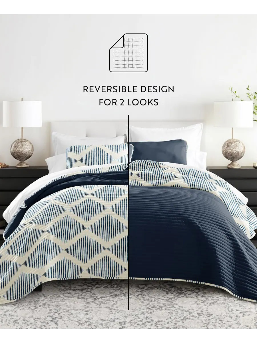 Двусторонний комплект постельного белья из 3 предметов с эффектом состаренного ромба, размер — изображение 3 из 10