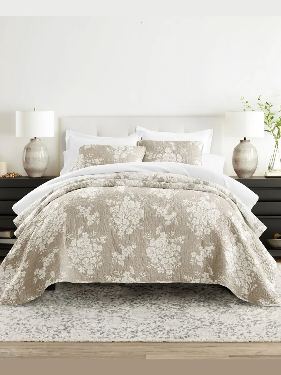 Двусторонний комплект постельного белья Distressed Bouquet из 2 предметов, размер Twin/Twin XL — изображение 1 из 10, тауп