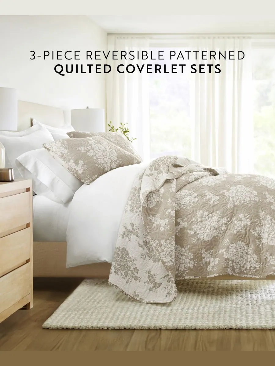 Двусторонний комплект постельного белья Distressed Bouquet из 2 предметов, размер Twin/Twin XL — изображение 2 из 10, тауп