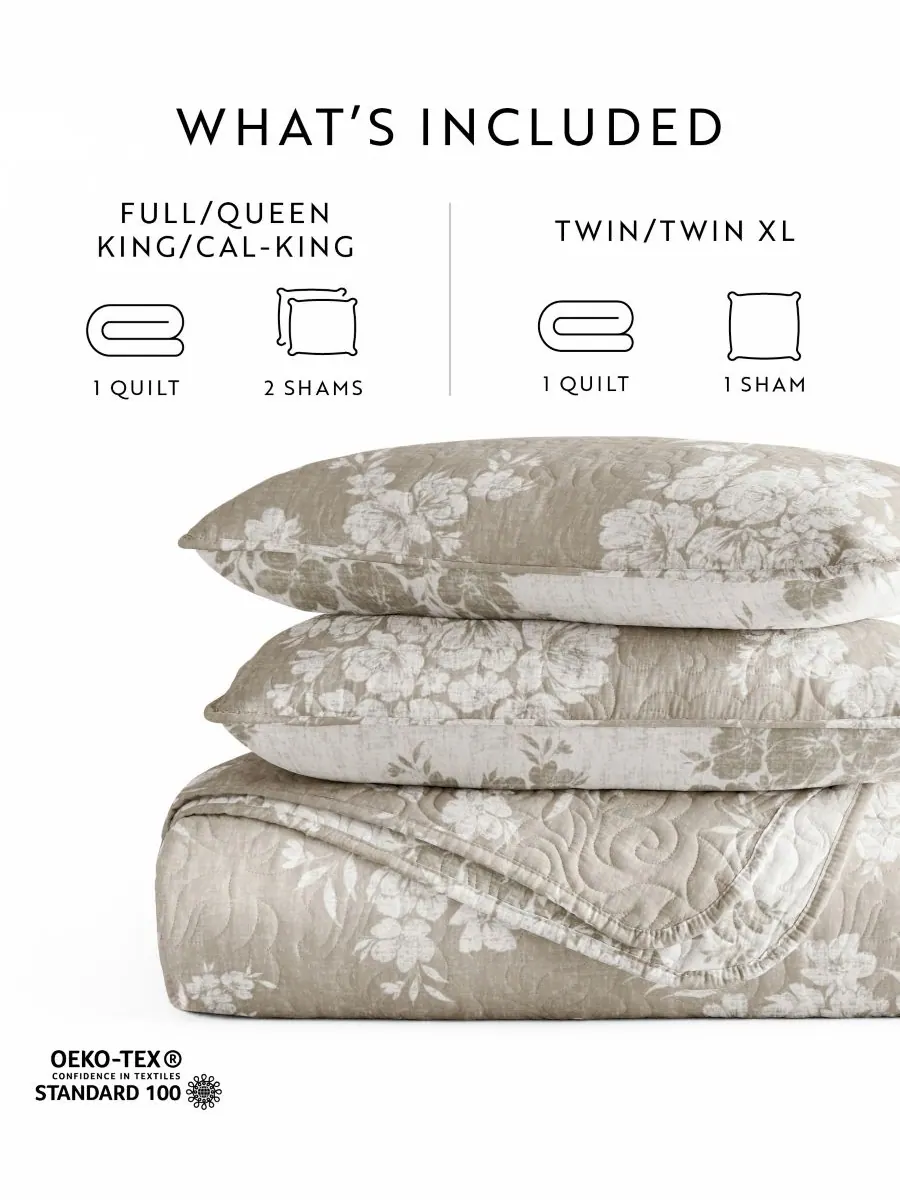 Двусторонний комплект постельного белья Distressed Bouquet из 2 предметов, размер Twin/Twin XL — изображение 7 из 10, тауп