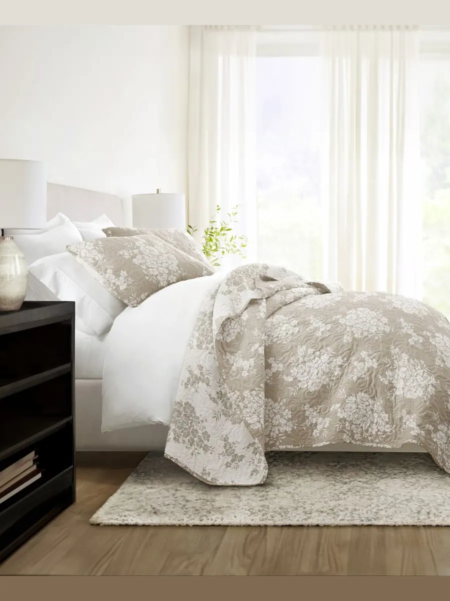 Двусторонний комплект постельного белья Distressed Bouquet из 2 предметов, размер Twin/Twin XL — изображение 8 из 10, тауп