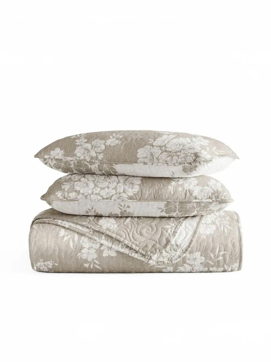 Двусторонний комплект постельного белья Distressed Bouquet из 2 предметов, размер Twin/Twin XL — изображение 10 из 10, тауп