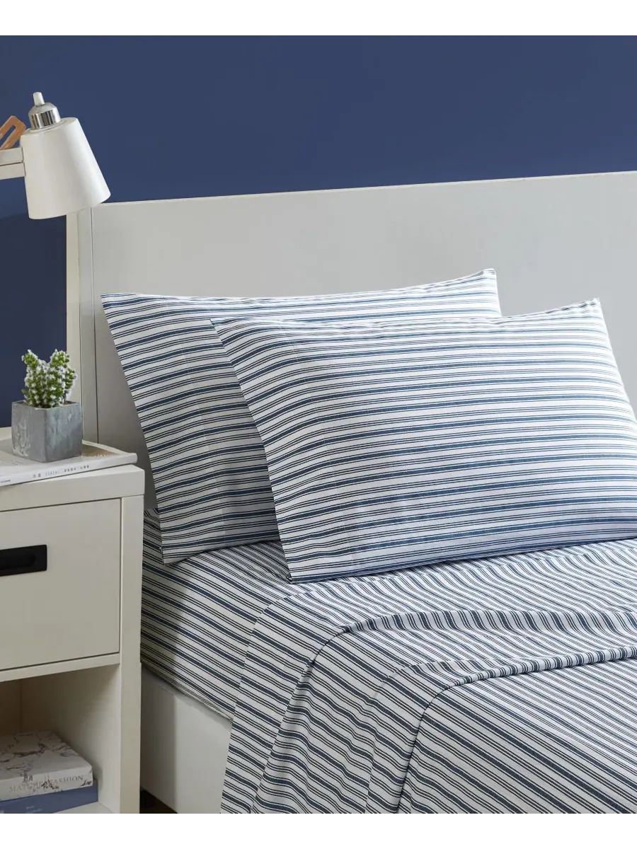 Комплект постельного белья Coleridge Stripe из хлопкового перкаля, 3 предмета, размер Twin XL — изображение 2 из 5, синий