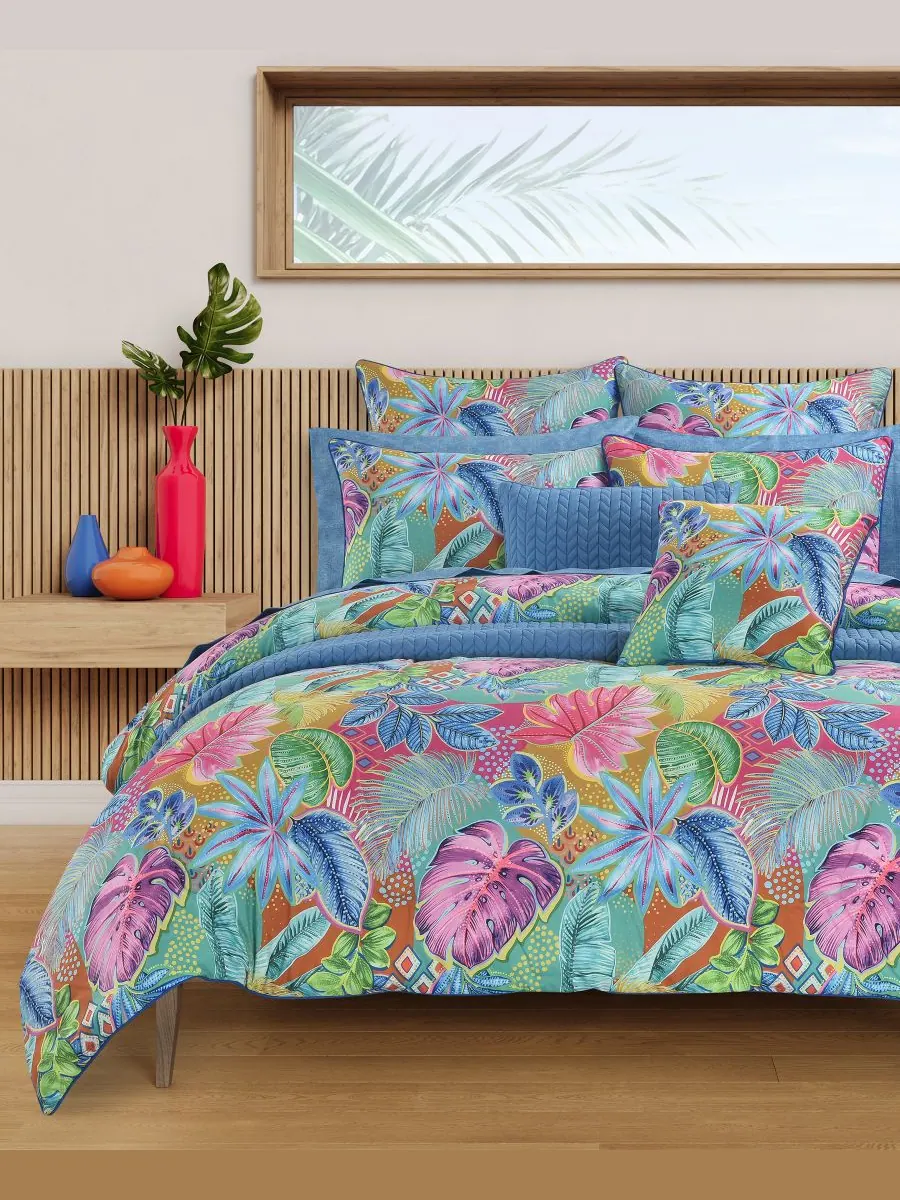 Комплект постельного белья Hanalei Tropical из 3 предметов, размер Full/Queen J by J Queen — изображение 1 из 4, бирюзовый