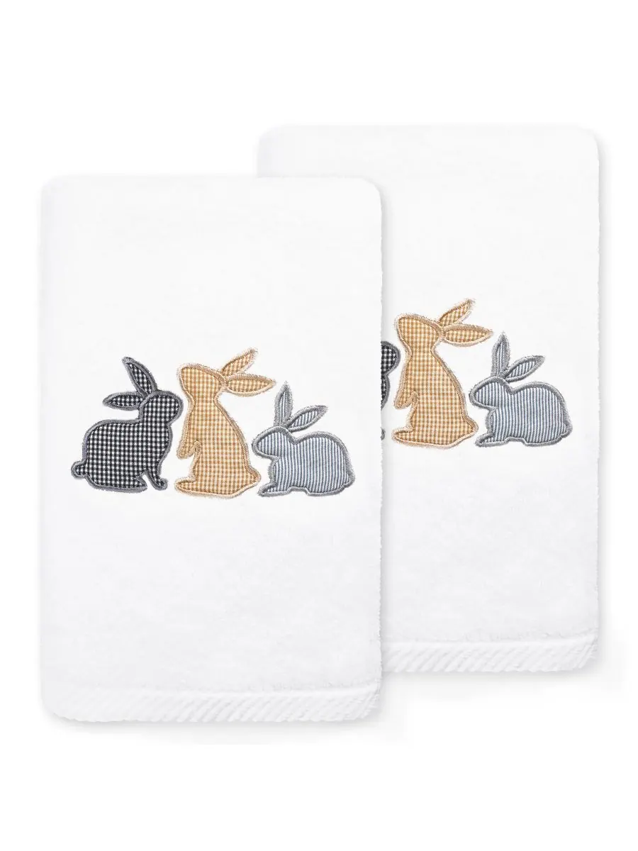 Набор роскошных полотенец для рук Bunny Row из 100% турецкого хлопка с вышивкой, размер 30 x 16 — изображение 1 из 3, белый