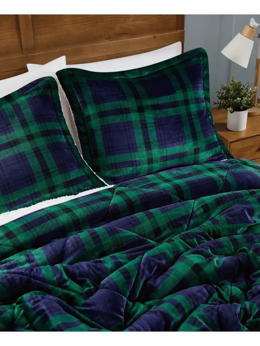 Комплект стеганого одеяла с пледом Cuddle Warmth Tartan Plaid Truly Soft — изображение 2 из 4, синий зеленый