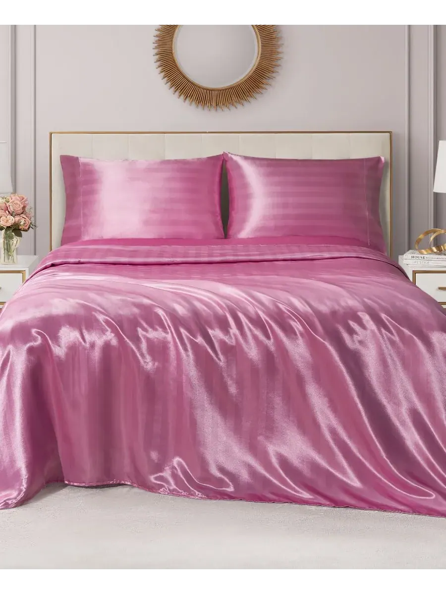 Комплект постельного белья из 3 предметов, сатиновый дамаск, размер Twin Juicy Couture — изображение 7 из 9, розовый