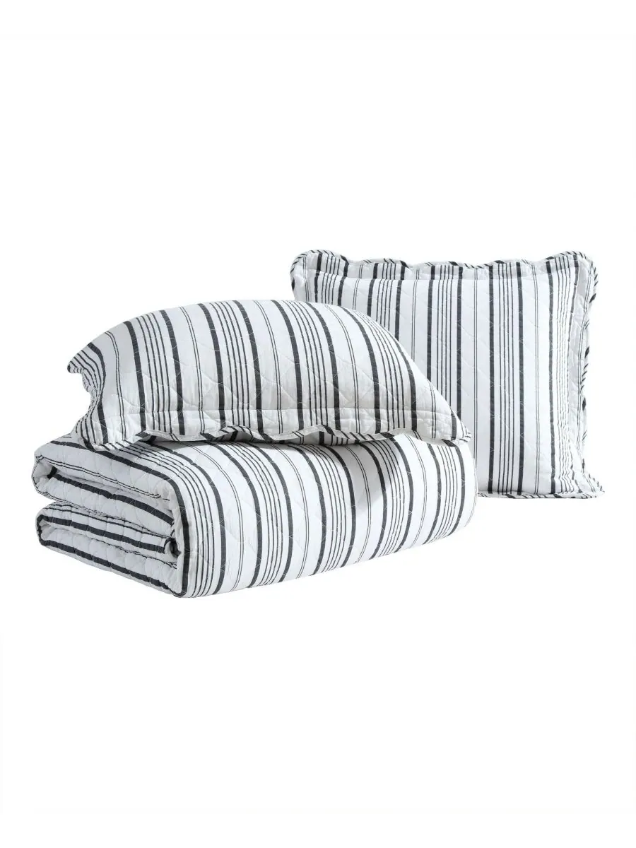 Комплект постельного белья Stripe Perfection из хлопка, 3 предмета, размер King Laura Ashley — изображение 7 из 8, белый