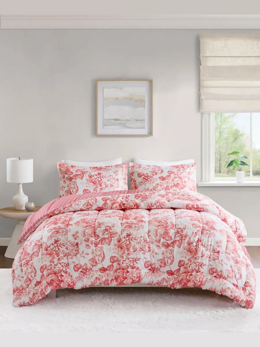Комплект постельного белья Clarissa Floral из 3 предметов Addison Park, коралловый, размер Queen — оранжевый