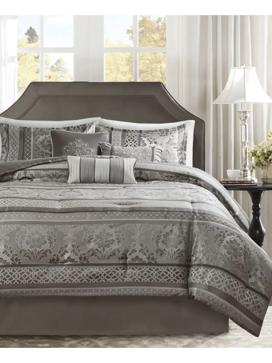 Комплект постельного белья Bellagio Jacquard из 7 предметов, размер Queen Madison Park — изображение 1 из 8, серый