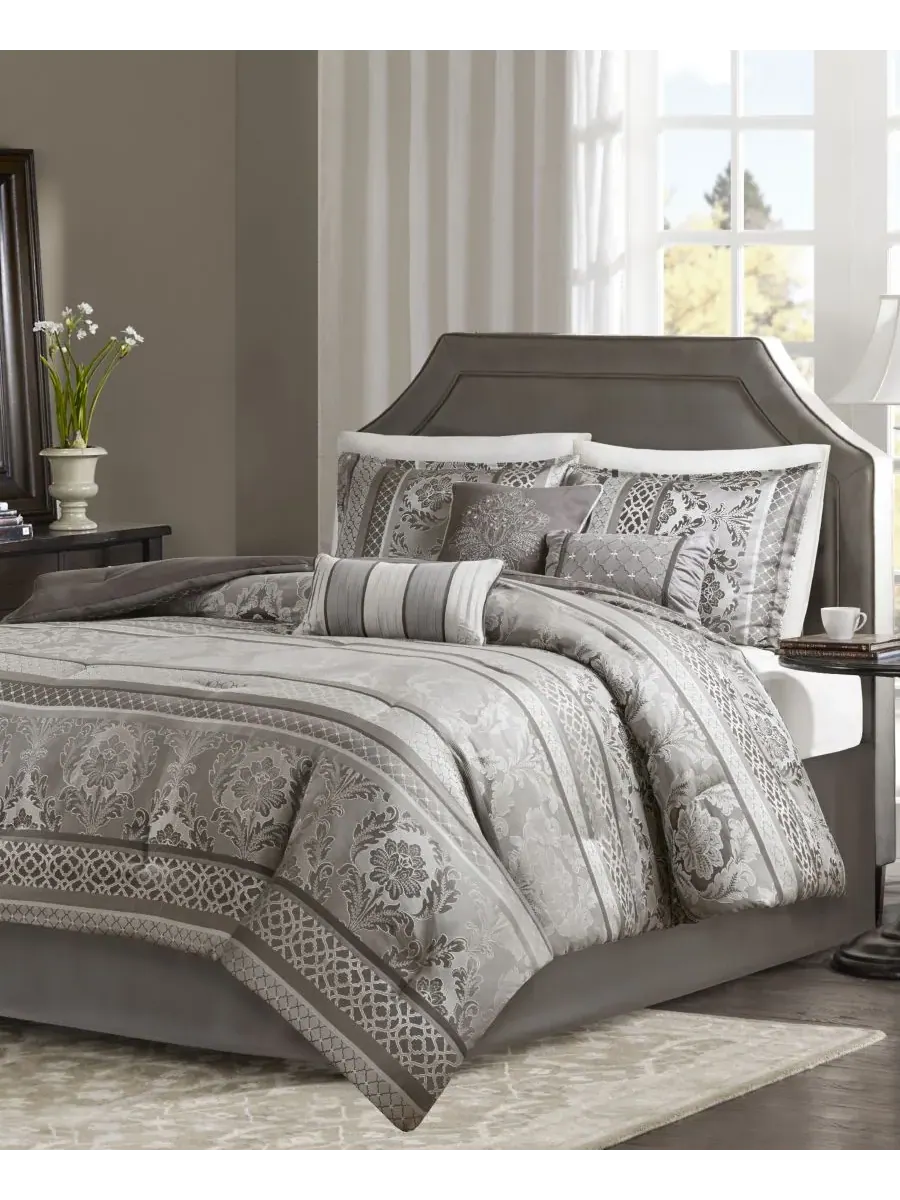 Комплект постельного белья Bellagio Jacquard из 7 предметов, размер Queen Madison Park — изображение 2 из 8, серый