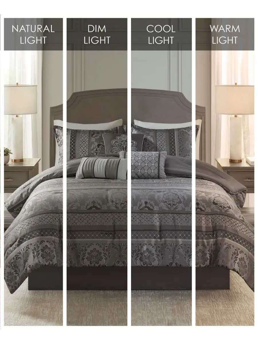 Комплект постельного белья Bellagio Jacquard из 7 предметов, размер Queen Madison Park — изображение 3 из 8, серый