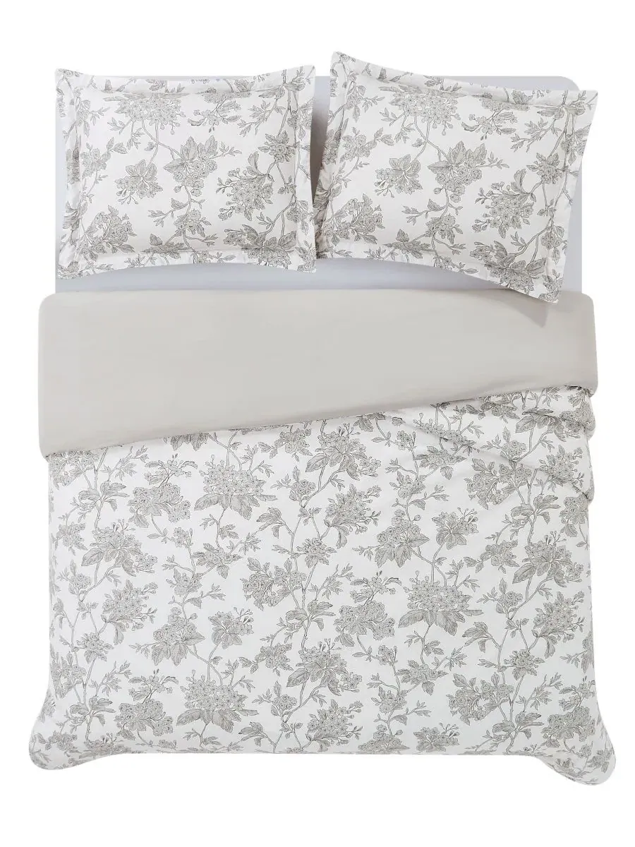 Комплект пододеяльника с флоральным принтом Mila Floral Brooklyn Loom, King — изображение 3 из 5, белый серый