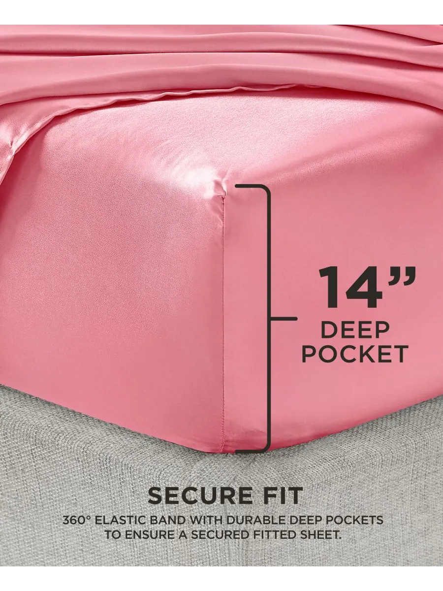 Комплект постельного белья из атласа, 4 предмета, размер «полный». Juicy Couture — изображение 3 из 4, розовый розовый