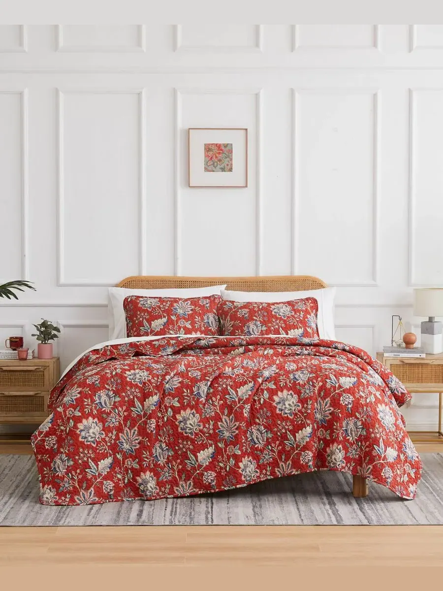 Комплект постельного белья Jacobean Willow, 3 предмета, большой размер, размер Queen Southshore — изображение 1 из 4, красный
