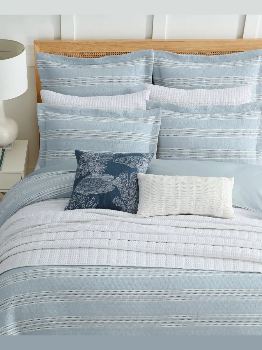 Комплект постельного белья Home Clayton Stripes Textured из 3 предметов, размер King/California — изображение 3 из 6, синий