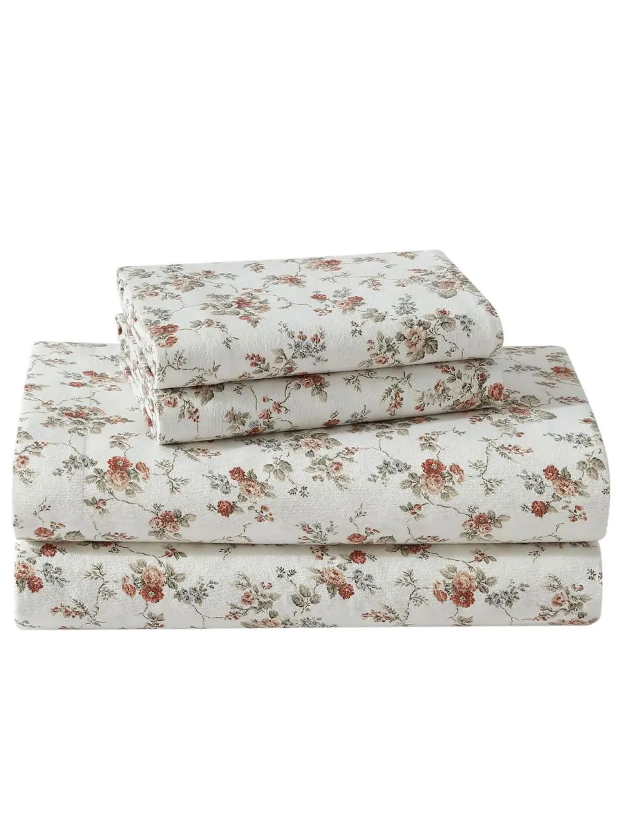 Комплект постельного белья из хлопковой фланели, 4 предмета, размер Queen Laura Ashley, цвет le