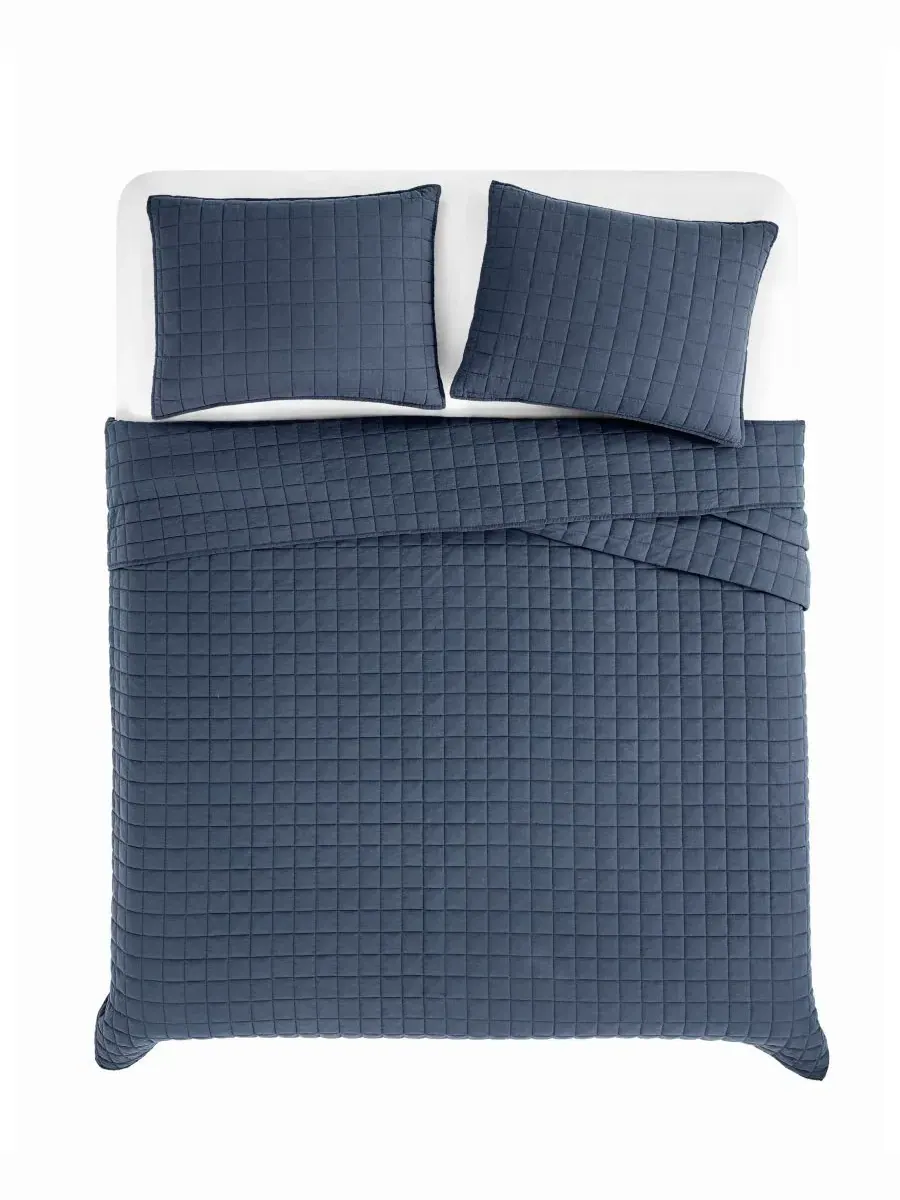 Комплект стеганого одеяла из хлопка Essential Cotton, 3 предмета, Full/Queen Brooklyn Loom — изображение 3 из 4, синий