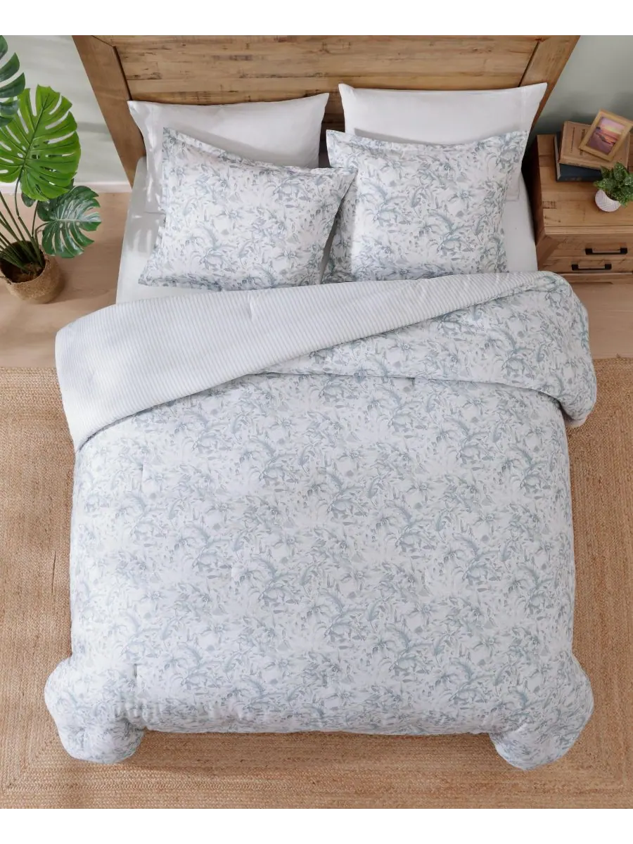 Комплект постельного белья Tommy Bahama Orchid Bay Floral из 3 предметов, размер Full/Queen Tommy — изображение 3 из 9, синий
