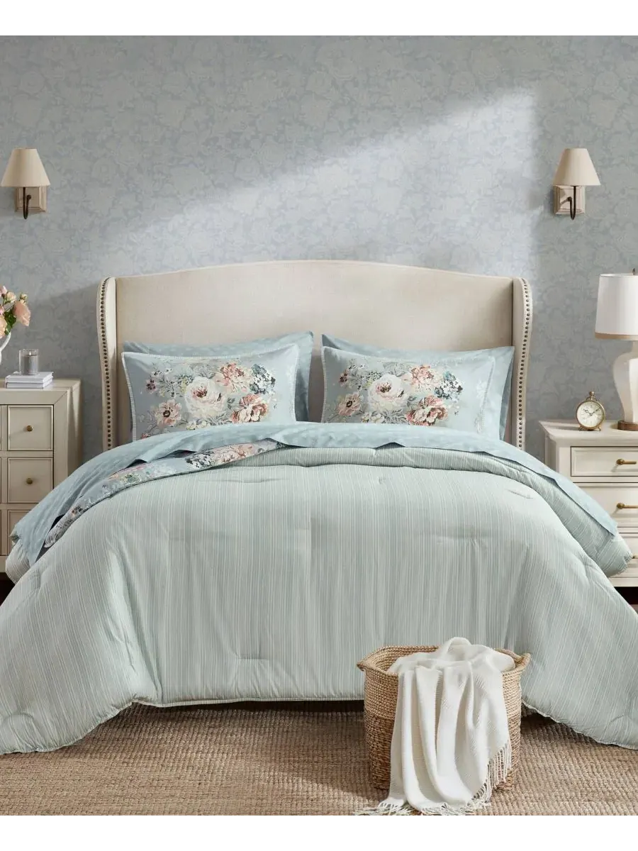 Комплект постельного белья Heather Vintage Floral из 7 предметов, размер Queen Madison Park — изображение 2 из 10, синий
