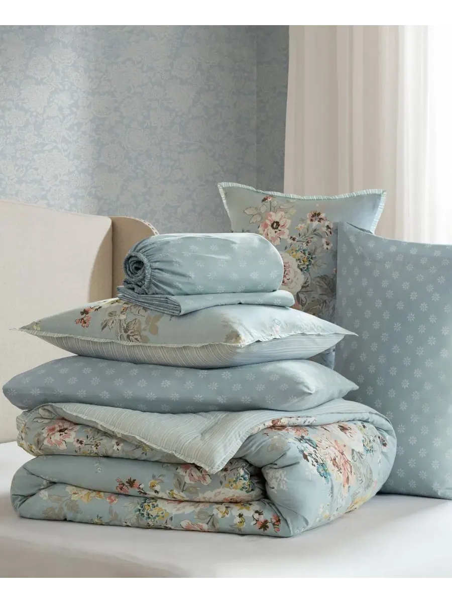 Комплект постельного белья Heather Vintage Floral из 7 предметов, размер Queen Madison Park — изображение 7 из 10, синий
