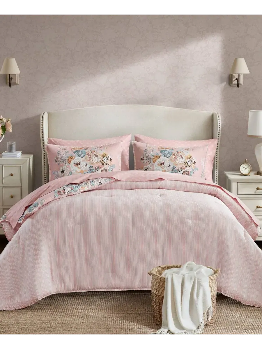 Комплект постельного белья Heather Vintage Floral из 7 предметов, размер Queen Madison Park — изображение 2 из 10, розовый