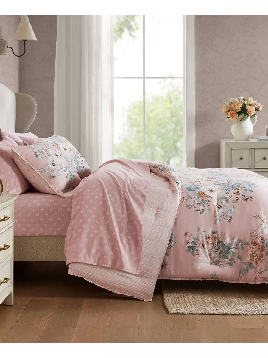 Комплект постельного белья Heather Vintage Floral из 7 предметов, размер Queen Madison Park — изображение 4 из 10, розовый