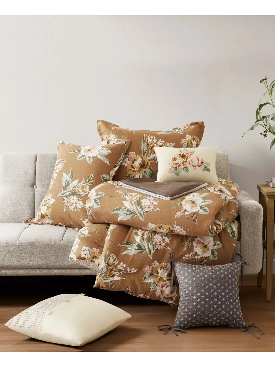 Комплект постельного белья Salara Vintage Floral, 7 предметов, размер King Madison Park — изображение 6 из 10, оранжевый