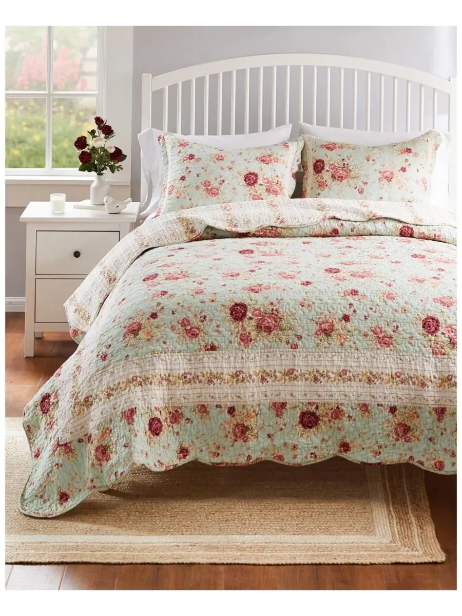Комплект из двух двусторонних стеганых одеял Antique Rose из 100% хлопка, размер Twin/Twin XL — изображение 2 из 4, синий