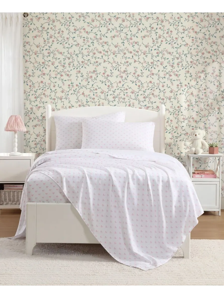 Комплект постельного белья из микрофибры Lovely Bows, 3 предмета, размер Twin XL Laura Ashley — изображение 3 из 8, розовый